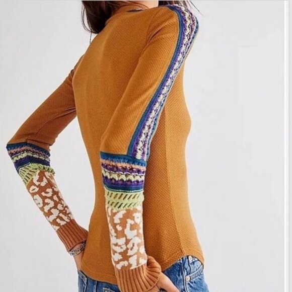 Free People Y2K Women Switch It Up Thermal Henley Top XS Crochet Bohemian - Picture 1 of 16
